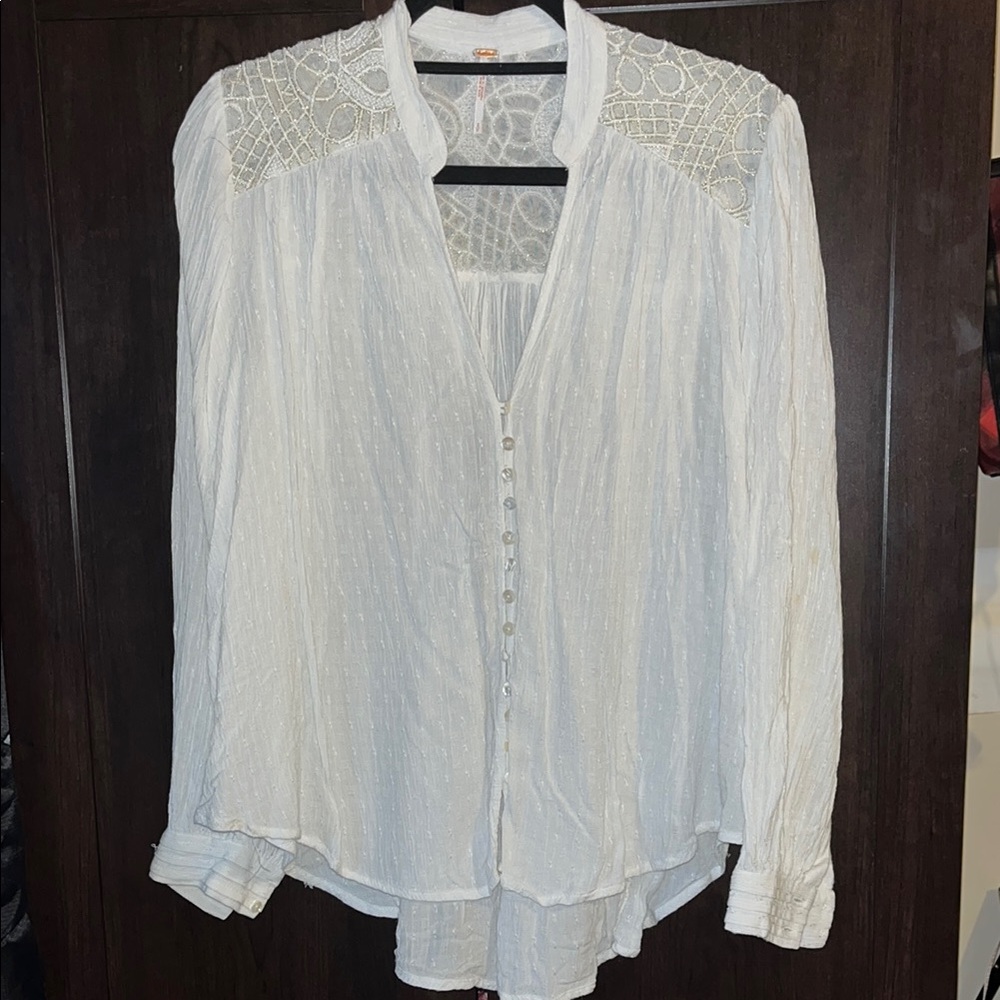 Free People White Lace and gauzy Detail Women's Top